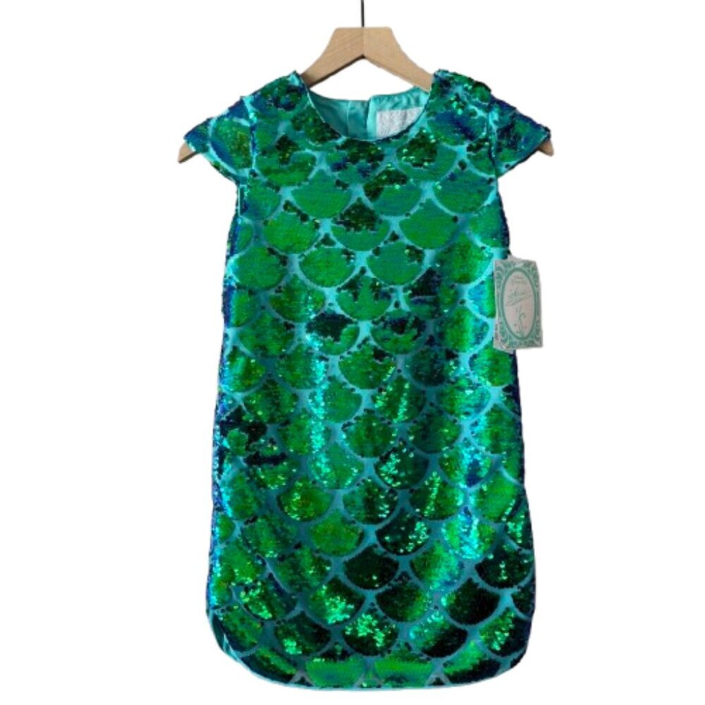 Youth Girl's 7/8 NWT Disney Princess Ariel Teal Sequins Dress